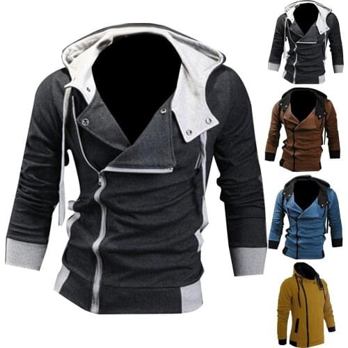 Spring Autumn Men Casual Jacket Coat Men Side Zipper Slims Fit Drawstring Long Sleeve Sweatshirt Hooded Jacket Coat Sportswear