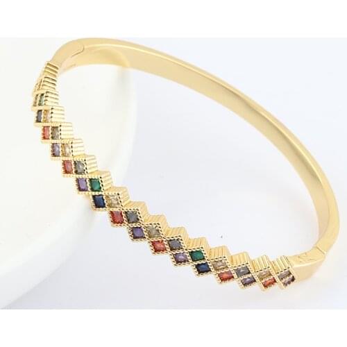 Copper Gold Filled Cuff Rainbow Bracelets For Women Fashion Colorful Bangle Luxury Crystal Bracelet Womens Accessories