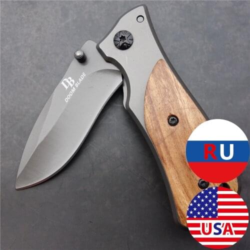 5.9" Hiking camping knife multi-function wooden handle utility knife camping outdoor folding knife pocket survival EDC tool