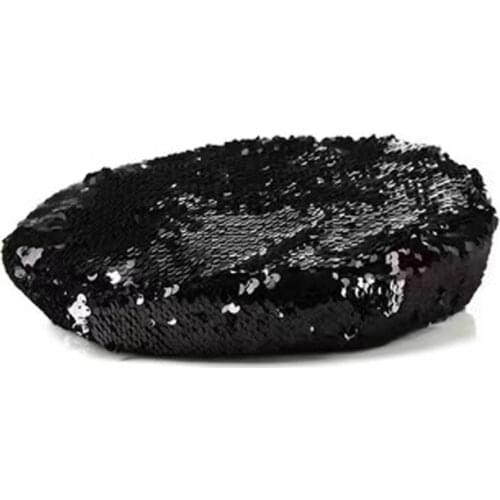 New hot selling casual solid black sequins 100% cotton handmade craft knitted beret women hairwear accessory free shipping