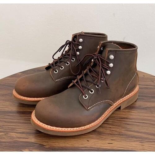 New Top Quality Handmade Men Casual Shoes Vintage Goodyear-Welted Tooling Wings Ankle Boots Spring Cow Leather Motorcycle Boots