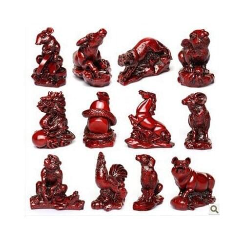 7-9cm Decoration Art Wanlang The light imitation red wood is decorated with the 12 animals of horse and horse, animal and animal