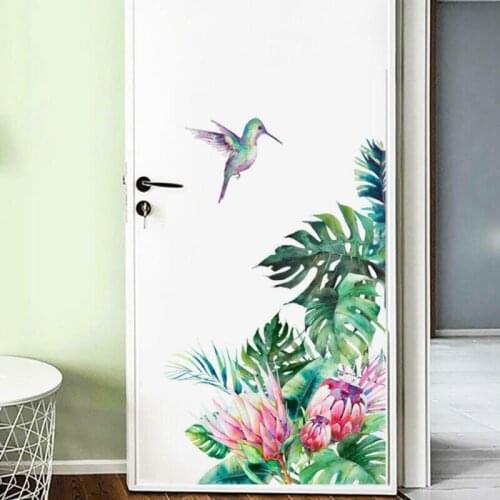 Wall Stickers Tropical Leaves Flowers Bird Bedroom Living Room Wallpaper Decal