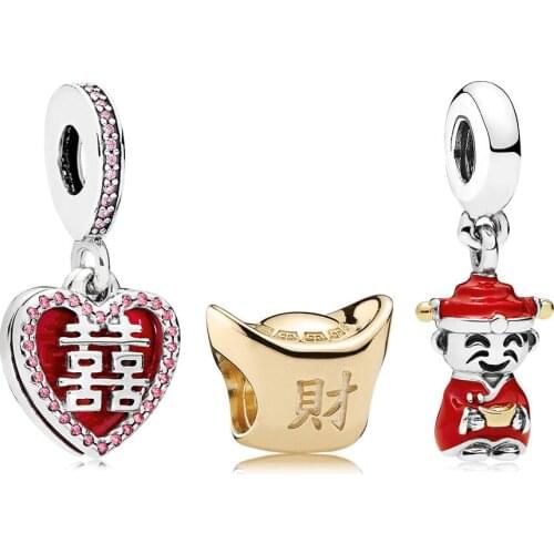 NEW 100% 925 Sterling Silver Charm Happiness Fortune and Luck Pack Bead Fit European Women Original DIY Bracelet Jewelry Gift