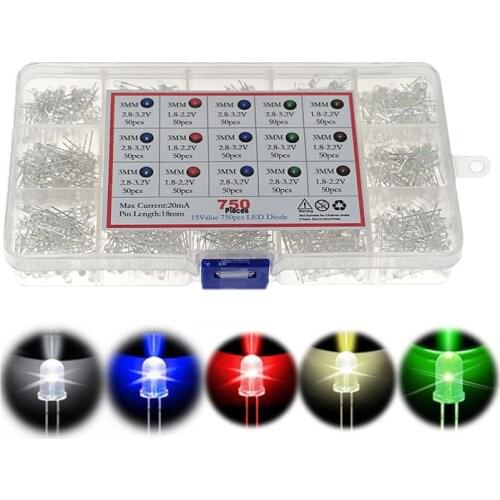 Transparent 750 3mm red yellow blue green white lamp beads mixed LED light emitting diode set
