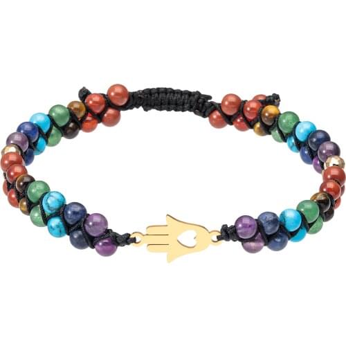 Adjustable 7 Chakra Stone Beads Double Braided Bracelet Handmade Bracelet Charms For Bracelets Women Jewelry