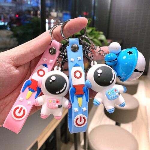 Pink Yellow Blue PVC Cartoon Astronaut Doll Metal Keychain Trinket Girl Boy Pendant Bag Car Key Ring Jewelry Lanyard Gift