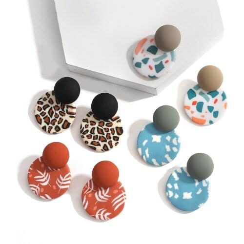 Lifefontier Handmade Geometric Round Polymer Clay Drop Earrings for Women Multiple Leopard Print Unusual Dangle Earrings Jewelry