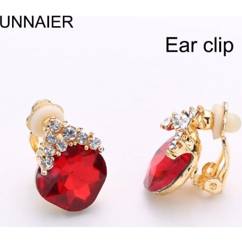 UNNAIER 1pair Fashion Semi-precious Stone Stud Earrings Womens Fake Earrings without pierced ,ear clip jewelry