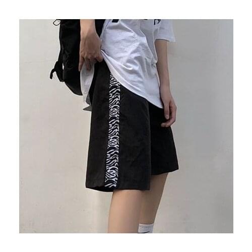 Streetwear Y2k Harajuku Zebra Ribbon Shorts Women Summer Korean Casual Elastic Waist Shorts New Straight Loose Large Size Shorts