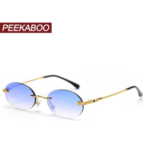 Peekaboo retro oval sunglasses rimless man blue mirror gold metal male glasses round frameless women high quality gift items