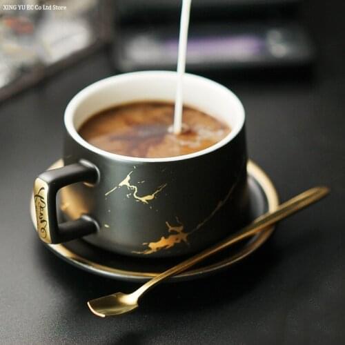 Dark green creative art coffee cup wooden saucer wooden cover advanced ceramic mug gold shelf handicraft retro cup small tray