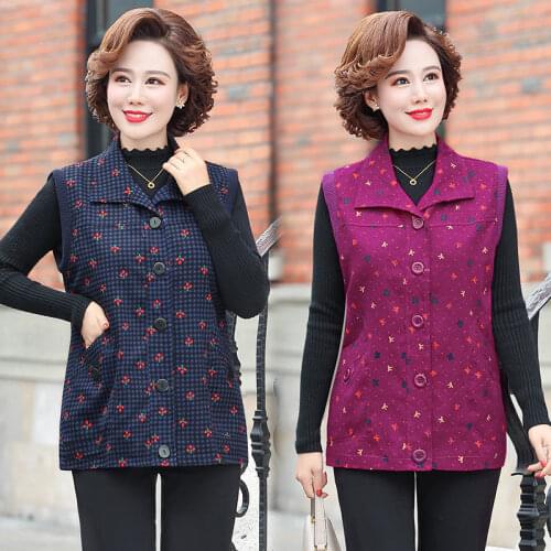 Spring Autumn Women Waistcoat Jacket Fashion Slim Mother Print Sleeveless Coat Plus Size Single-breasted Casual Female Vest Tops