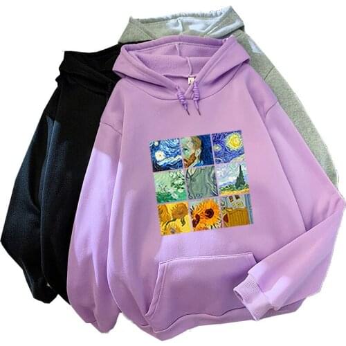 Vintage Van Gogh Oil Painting Sweatshirts Harajuku Michelangelo High Collar Pullover Sweatshirt O-neck Ladies Oversized Hoodies