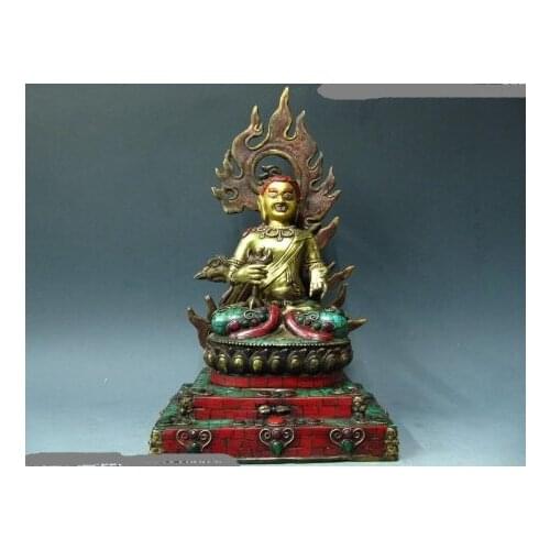 Xd 00792 Tibet Pure Bronze Gild inlay ruby beryl coral turquoise Acalanatha Buddha Statue