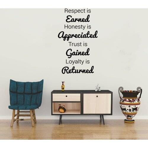 Respect is earned Inspirational Quote Wall Sticker Honesty is appreciated Trust is gained loyalty is returned Art mural DW7174