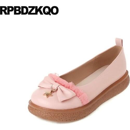 11 Elevator Muffin Creepers Platform Shoes Metal Korean Ladies Lace Women Flats Designer White Pink Shallow Large Size Bow 10
