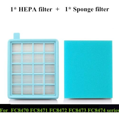 1x HEPA filter + 1x Sponge Filter FC8470 Air Filter for FC8471 8472 8473 8474 8475 Vacuum Cleaner Filter Parts Accessories