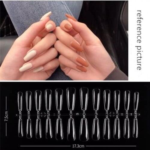 24Pcs/pack Full Cover False Nail Tips Clear Fake Nails Mold For Extension Acrylic UV Gel Display Practice Manicure