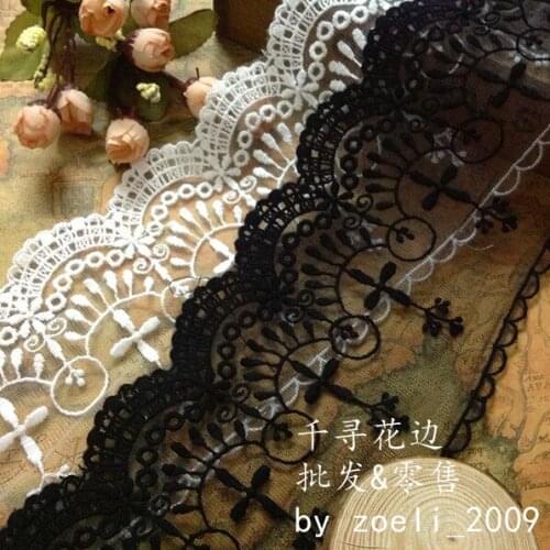 5 Yard/Lot Black white lace fabric high-quality handmade diy embroidery lace trim skirt hem garment accessories 13cm width