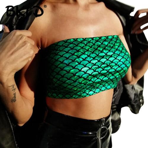 BKLD Sexy Women Ladies Boho Bandeau Bra Boob Tube Crop Top Cami Lady Womens Brief Sexy Tube Tops Fish Scale Printed Wrap Top