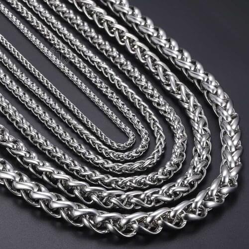 Davieslee Stainless Steel Necklace For Men Wheat Link Chain 3/4/5/6/8/10mm Mens Jewelry Wholesale Dropship DLKNM11