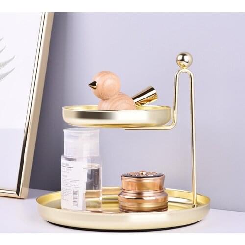 Nordic double layer storage tray cosmetic jewelry shelf table top finishing tray dressing table gold storage tray