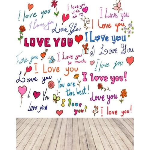 5x7ft Wooden Floor I Love You Wall Photography Backdrops Photo Props Studio Background
