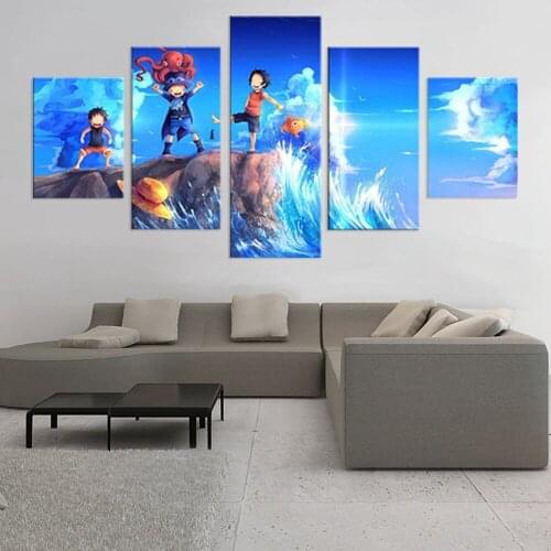 Canvas Poster Home Decor Living Room Framework HD Printed 5 Pieces One Piece Cartoon Luffy Sabo Kids Paintings Wall Art Pictures