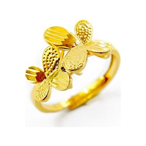 Fashion Korean Pure 14K Yellow Gold Ring for Women Wedding Engagement Jewelry Adjustable Butterfly Bride Ring Birthday Gifts