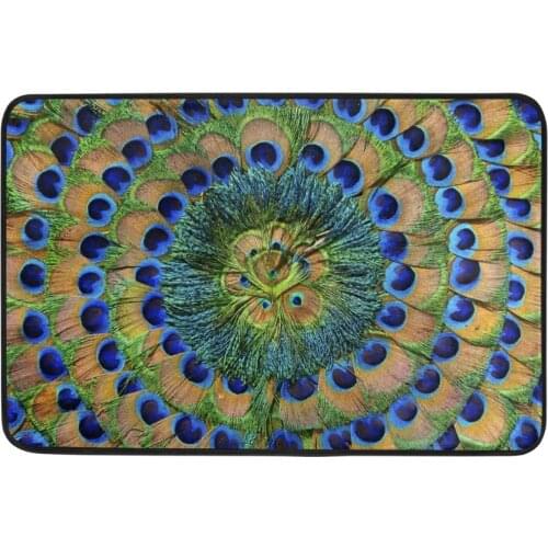 Peacock Feathers Circle Pattern Rugs and Carpets Floor Mats 40x60cm French Pulsed Absorbent Non-Slip Mat for Living Room