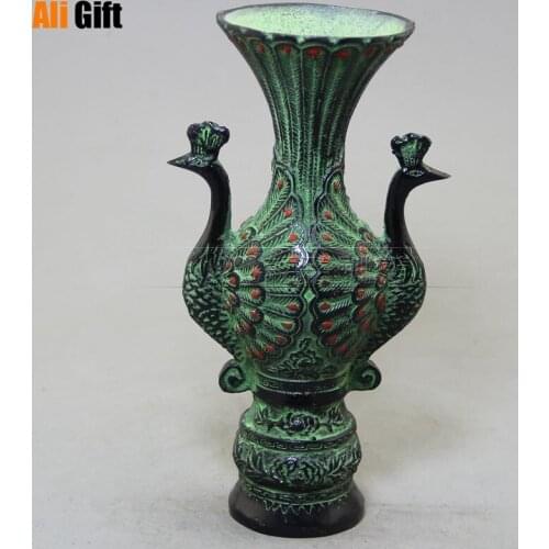 Elaborate Decoration Handcrafted Bronze Carved With Two Peacock Beautiful Vase Living Room Decoration European Decor