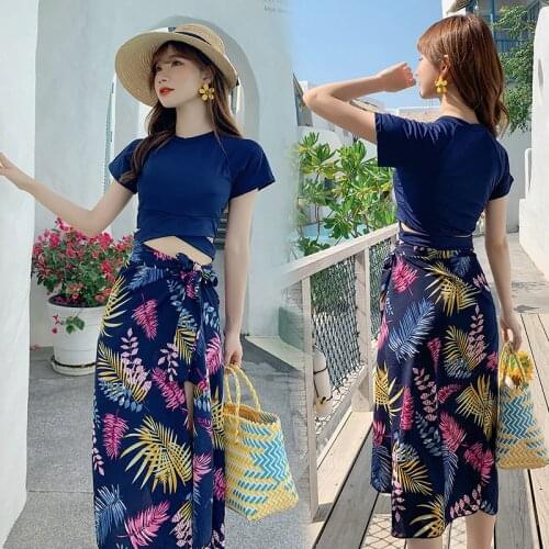 Summer sexy slim conservative bikini swimsuit solid color bikini three-piece suit with chest pad without steel support