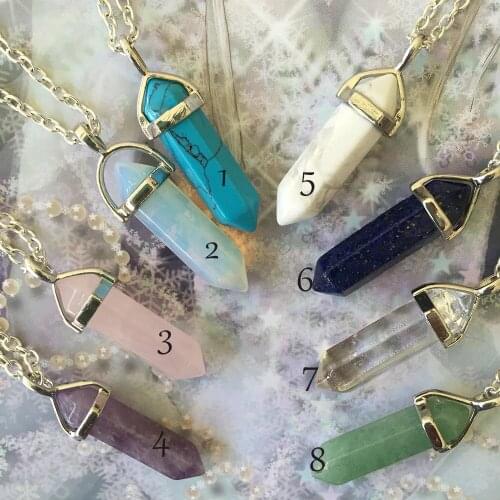 Lesville Crystal Pendant Necklaces Opalite White Howlite Lapis Clear Quartz Crystal Aventurine Crystal Pendant