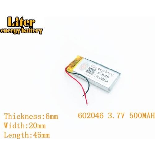 Liter energy battery 3.7V 500mAh 602046 plug Lithium Polymer Rechargeable Battery For MP3 MP4 MP5 Lithium polymer battery