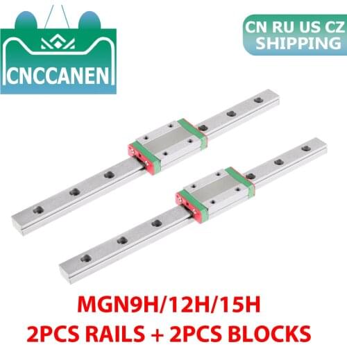 MGN12 MGN15 MGN9 Miniature Linear Rail Slide 2PCS Linear Guide +2PCS MGN9H MGN12H MGN15H Carriage for CNC Parts 330 400 450mm