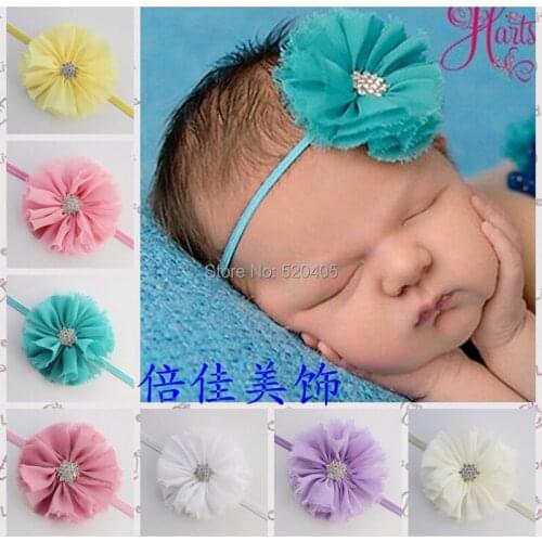 Fashion kid Vintage Chiffon Shabby Look Flowers with Rhinestone headbands girls headband 24PCS
