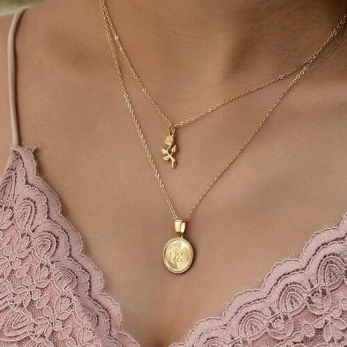Fashion Vintage Gold Rose Flower Neckace Set Sweet Party Wedding Clavicle Chain Necklace Jewelry Gifts