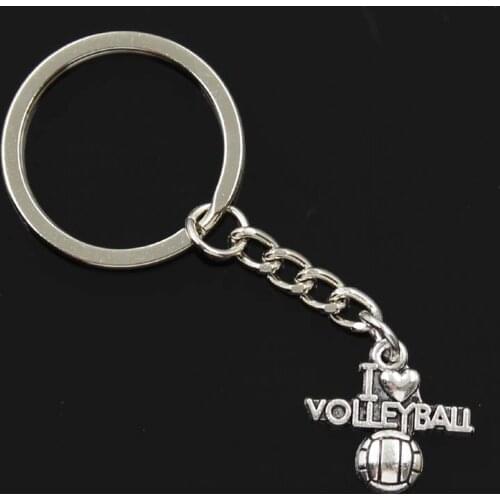 New Fashion Men 30mm Keychain DIY Metal Holder Chain Vintage I Love Volleyball 21x20mm Silver Color Pendant Gift