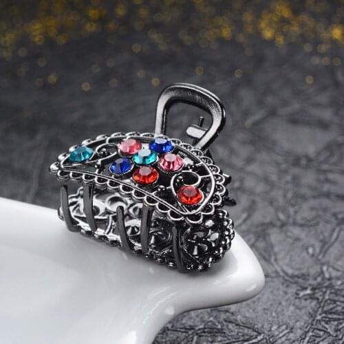 New Colorful Flowers Rhinestone Hair Claws Gun Black Metal Hair Jewelry Vintage Hair Crab Clip Accessories For Women Girls Gifts