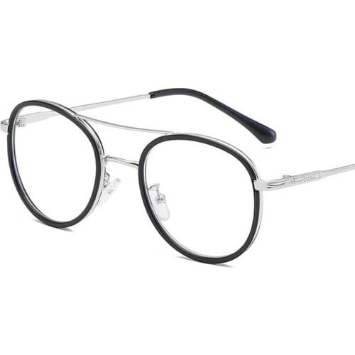 New Trend Double Beam Oval Glasses Frame Fashion Flat Mirror Student Metal Eyeglasses Men Women Decorative Glasses