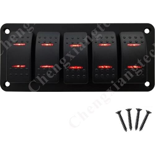 Pre-wired 5 Gang Rocker Switch Panel Sticker 12v 24v SPST Toggle Switch Car Boat Yatch Aluminum Panel IP65 Red Led Rocker Switch