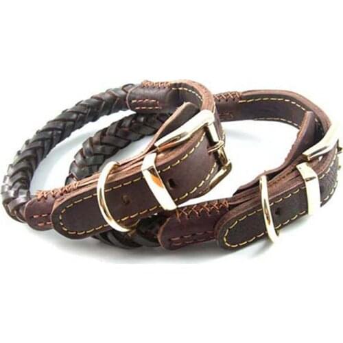 Adjustable Quality Genuine Leather Collar Braided Pet Dog Collar 17"-23" Neck Handmade Medium & Large Dog Collar