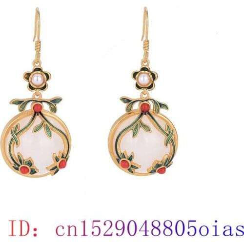 White Jade Flower Earrings Chalcedony Zircon Jewelry Women Fashion 925 Silver Charm Crystal Gemstone Gifts Natural Amulet
