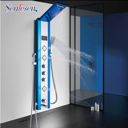 Senlesen Shower Panel LED Rainfall Waterfall LCD Digital Display Shower Column Bidet Spray Massage Bath Shower Mixer Water Tap