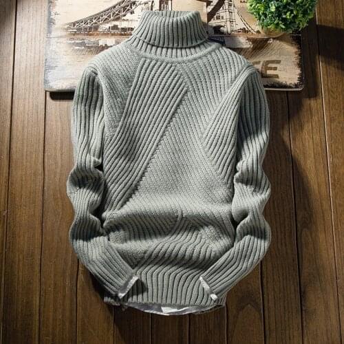 New Fashion Classic Solid Color Turtleneck Sweater Men Winter Thick Warm Pullover Men Slim Fit Pull Homme