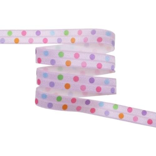 15mm Heat transfer cute candy color dots buffalo plaid print FOE fold over elastic