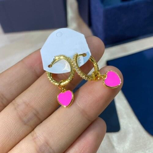 UMGODLY Fashion Earrings Gold Color Micro Zirconia Pink Love Heart UN APRES-MIDI A LA PlAGE Series Brand Jewelry Gift New