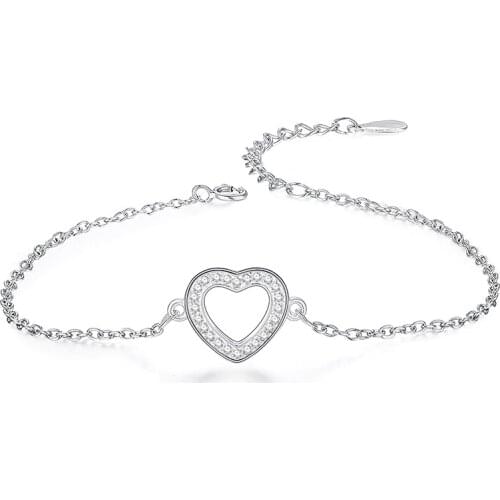 Excellent solid 925 sterling silver Bracelets For Women Fashion lover heart Jewelry AAAAA Crystal Zircon Plata Bracelet