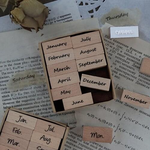 Yoofun Vintage Creative Chinese Number Week Month Stamp DIY Wooden Rubber Stamps for Scrapbooking Bullet Journaling